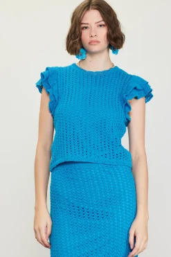 Flutter Sleeve Crochet Sweater*SKIES ARE BLUE Hot