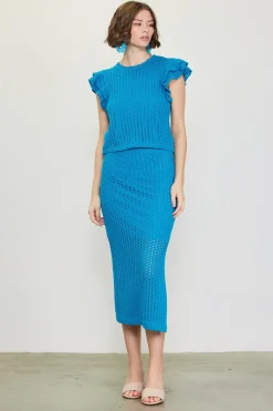 Flutter Sleeve Crochet Sweater*SKIES ARE BLUE Hot
