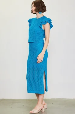 Flutter Sleeve Crochet Sweater*SKIES ARE BLUE Hot
