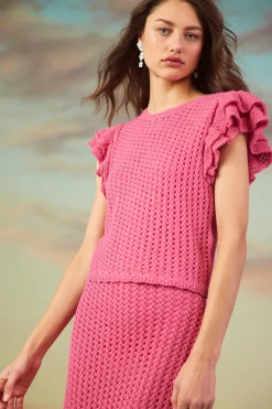 Flutter Sleeve Crochet Sweater*SKIES ARE BLUE Clearance