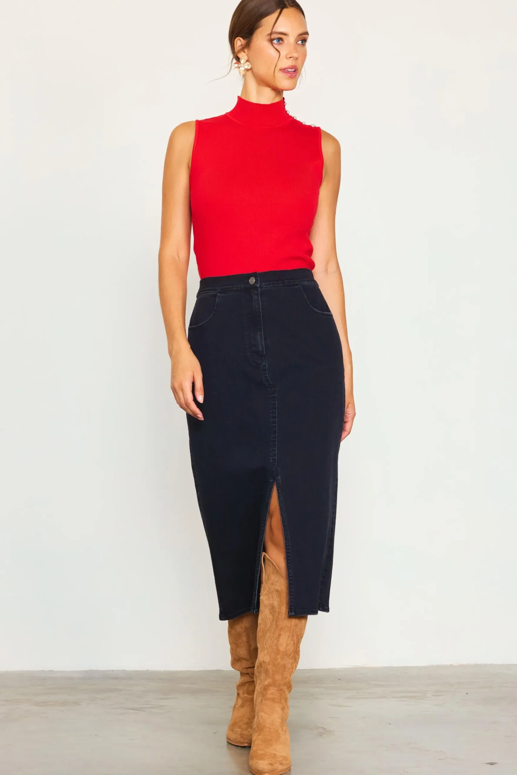 Front Slit Maxi Denim Skirt*SKIES ARE BLUE Online