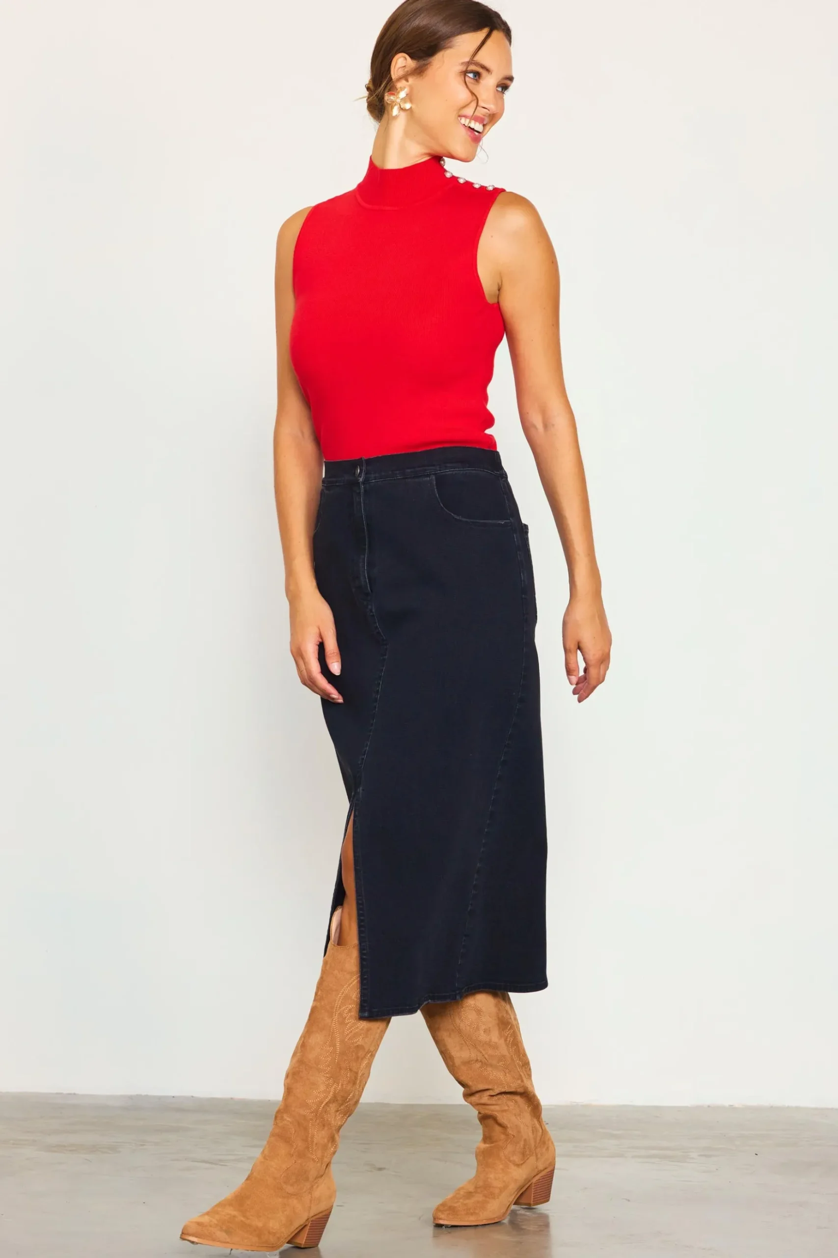 Front Slit Maxi Denim Skirt*SKIES ARE BLUE Online