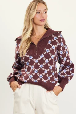 Intarsia Knit Half Zip Sweater*SKIES ARE BLUE Best
