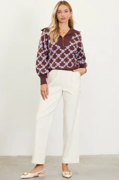 Intarsia Knit Half Zip Sweater*SKIES ARE BLUE Best