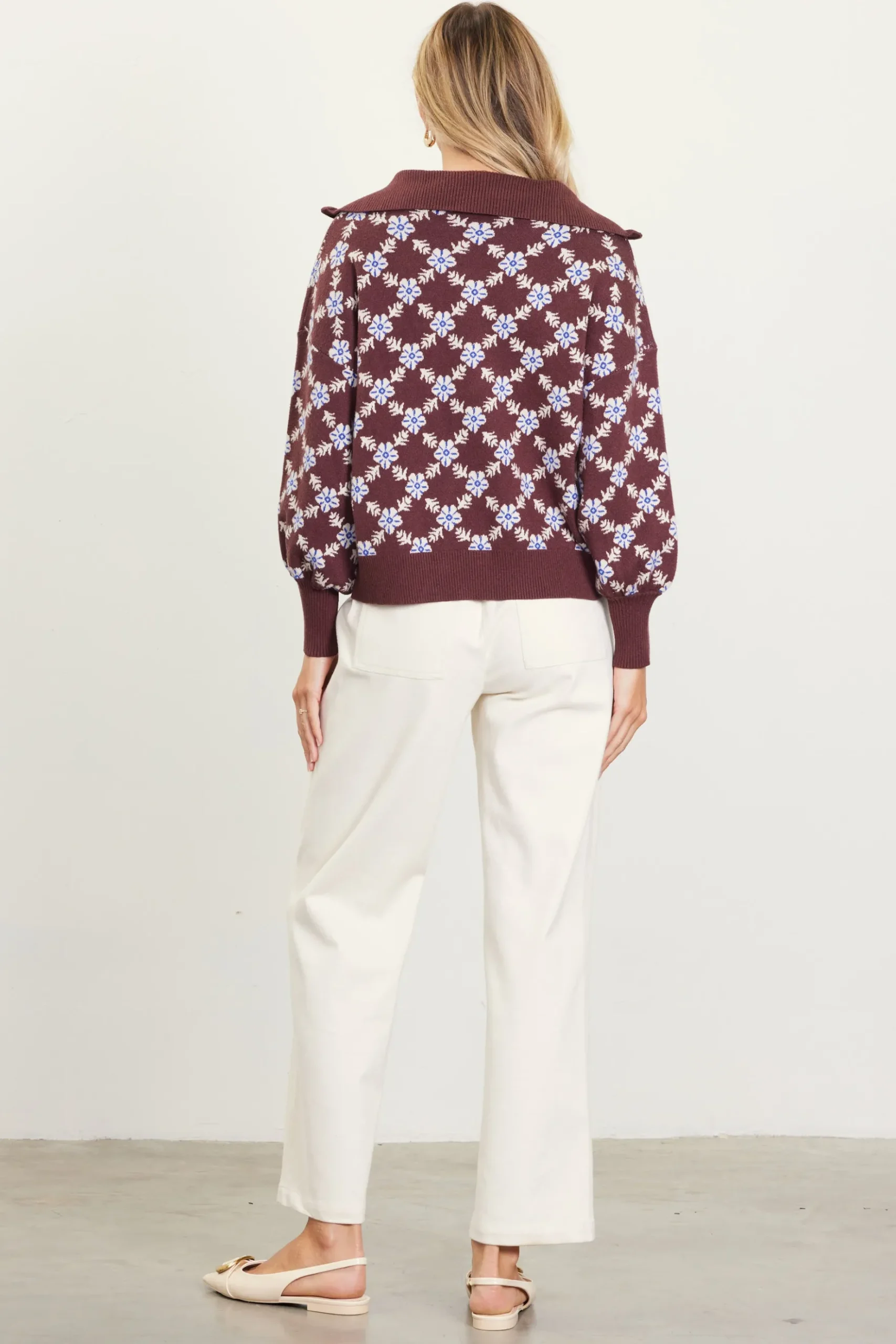 Intarsia Knit Half Zip Sweater*SKIES ARE BLUE Best