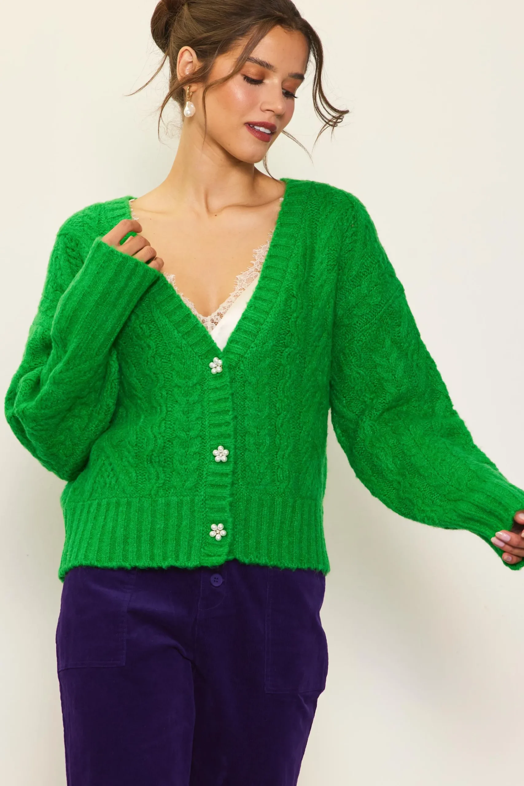 Jewel Button Detail Cardigan*SKIES ARE BLUE Clearance