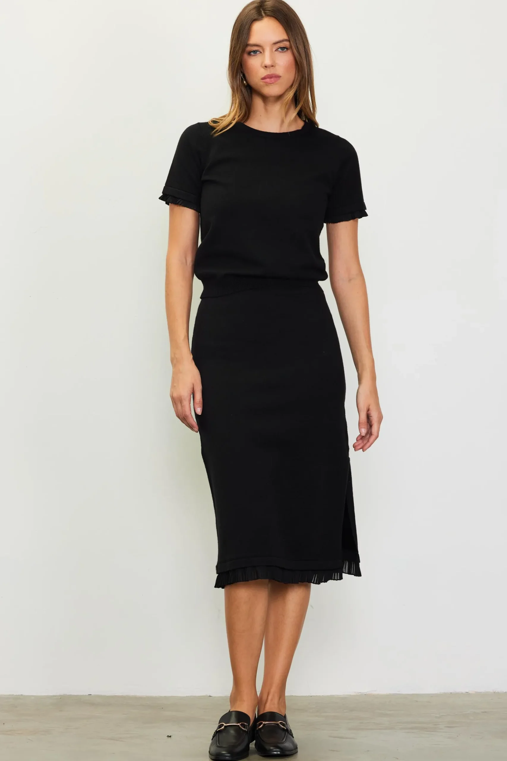 Knit Midi Ruffle Detail Skirt*SKIES ARE BLUE Hot