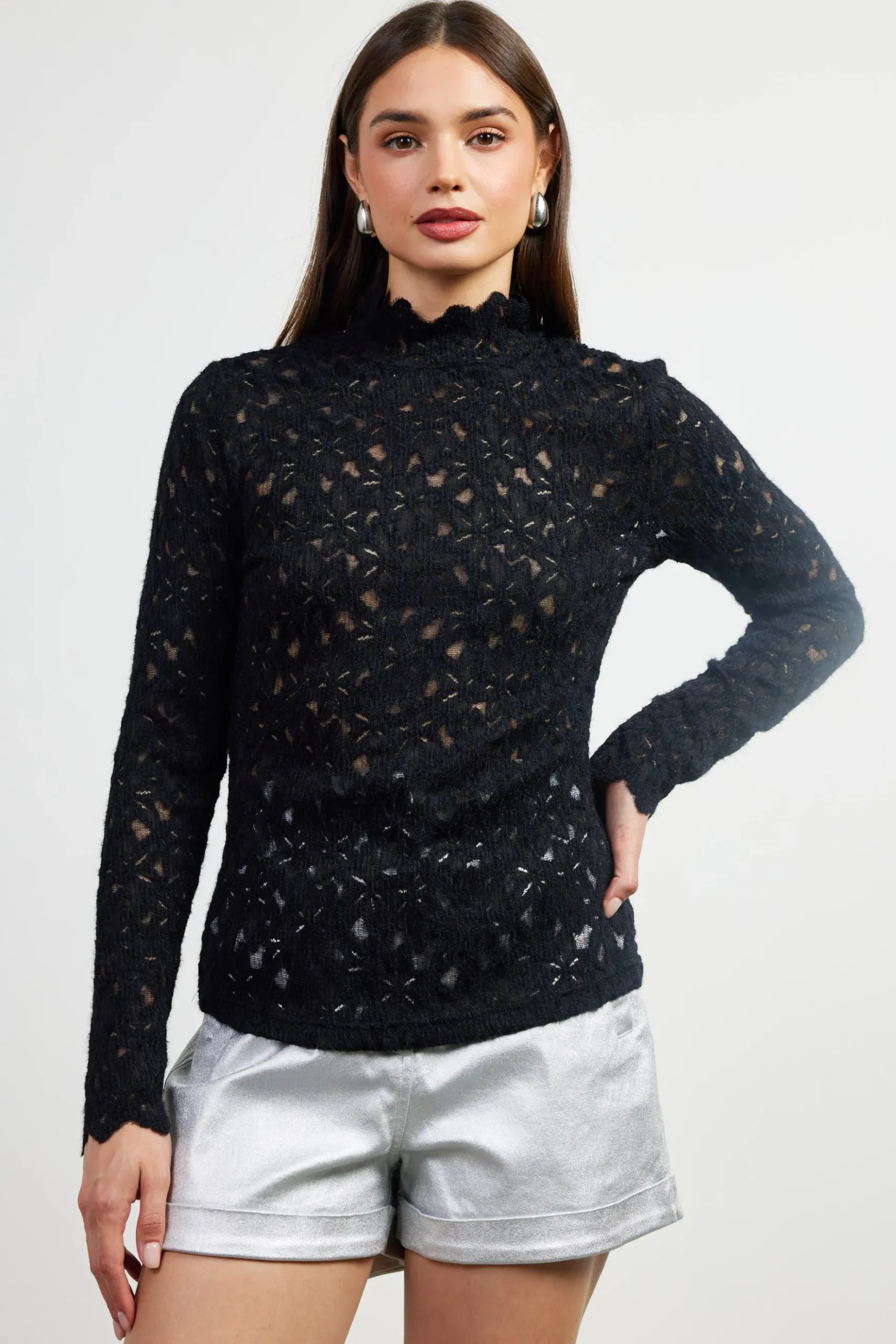 Lace Mock Neck Top*SKIES ARE BLUE Outlet