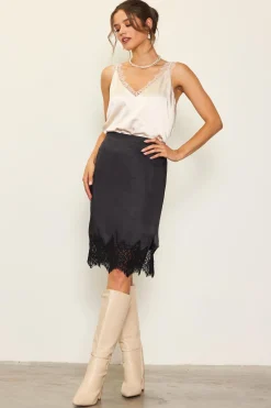 Lace Trim Satin Midi Skirt*SKIES ARE BLUE Online
