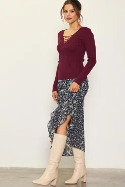 Laced Up Long Sleeve Knit Top*SKIES ARE BLUE New