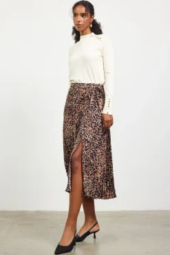 Leopard Print Pleated Midi Skirt*SKIES ARE BLUE Outlet