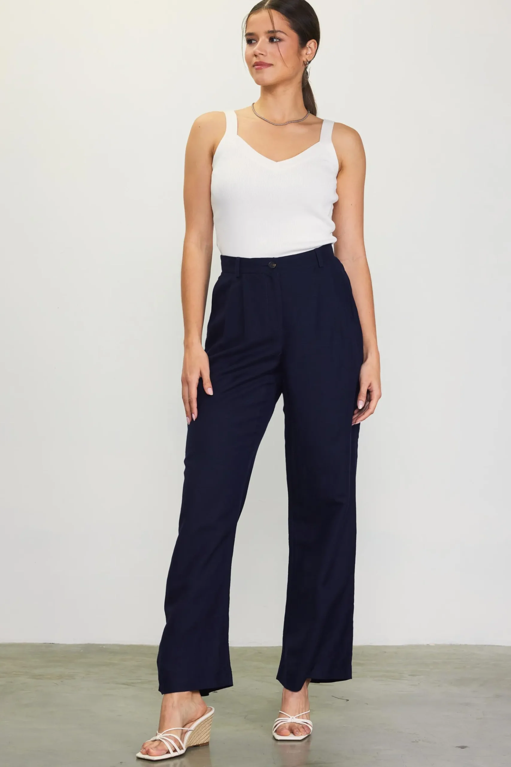 Linen Blend Wide Leg Trousers*SKIES ARE BLUE Discount