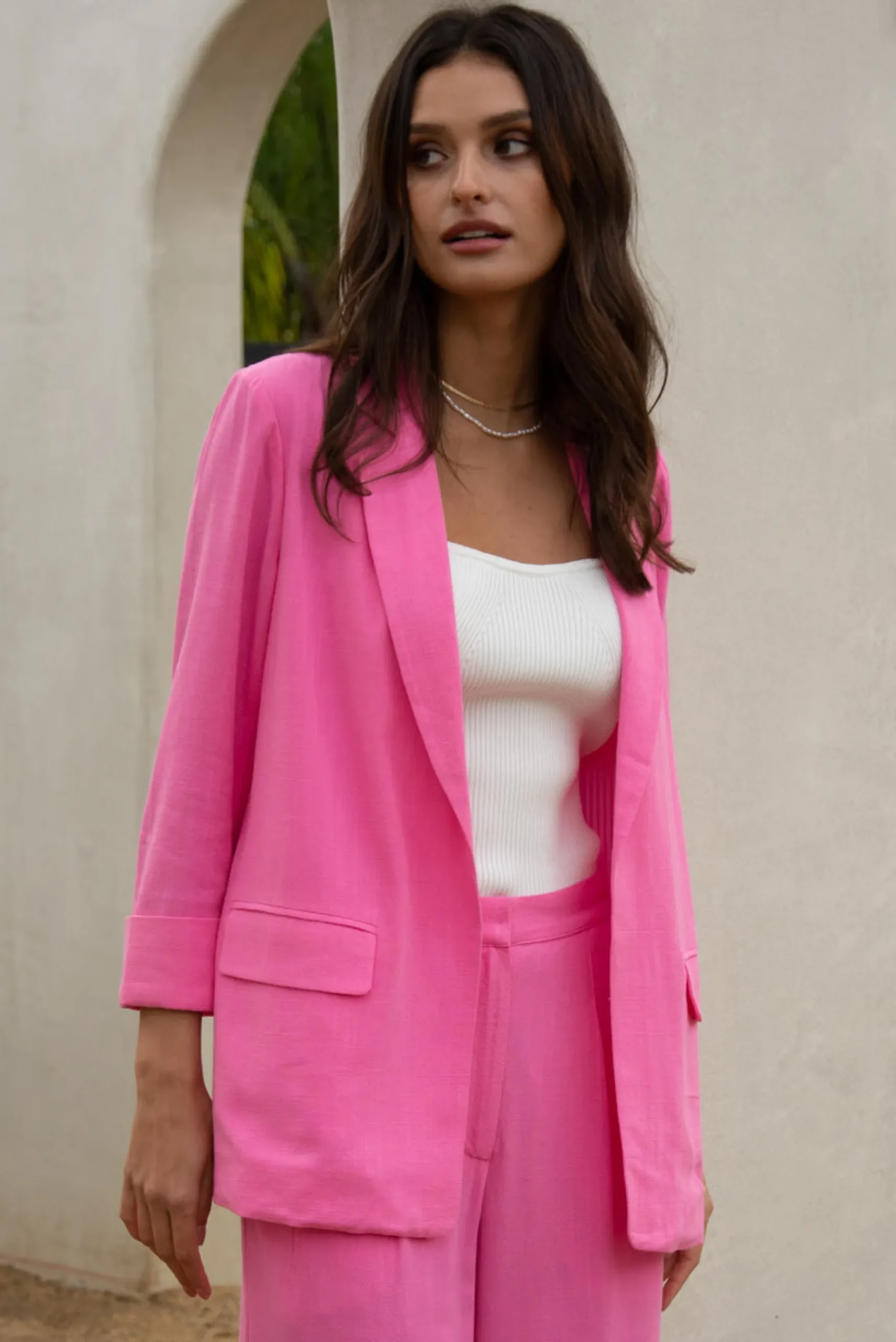 Linen Cuffed Sleeve Blazer*SKIES ARE BLUE Outlet