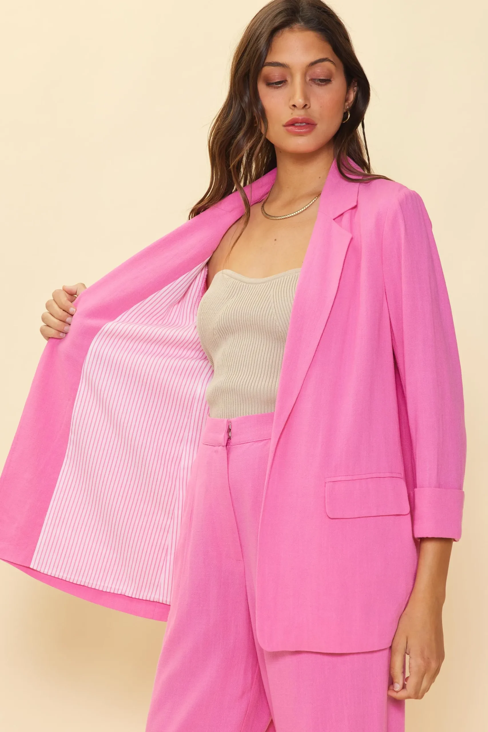 Linen Cuffed Sleeve Blazer*SKIES ARE BLUE Outlet