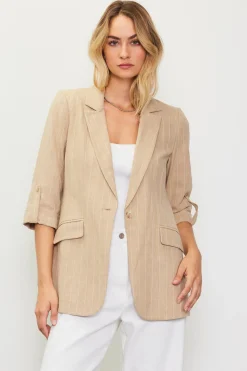 Linen Pinstripe Cuffed Blazer*SKIES ARE BLUE Outlet
