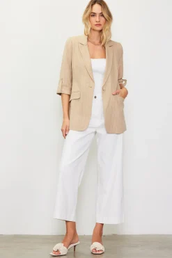 Linen Pinstripe Cuffed Blazer*SKIES ARE BLUE Outlet