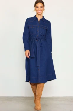 Long Sleeve Denim Shirt Dress*SKIES ARE BLUE Discount