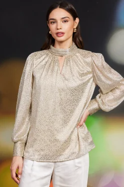 Lurex Shirred Mock Neck Top*SKIES ARE BLUE New