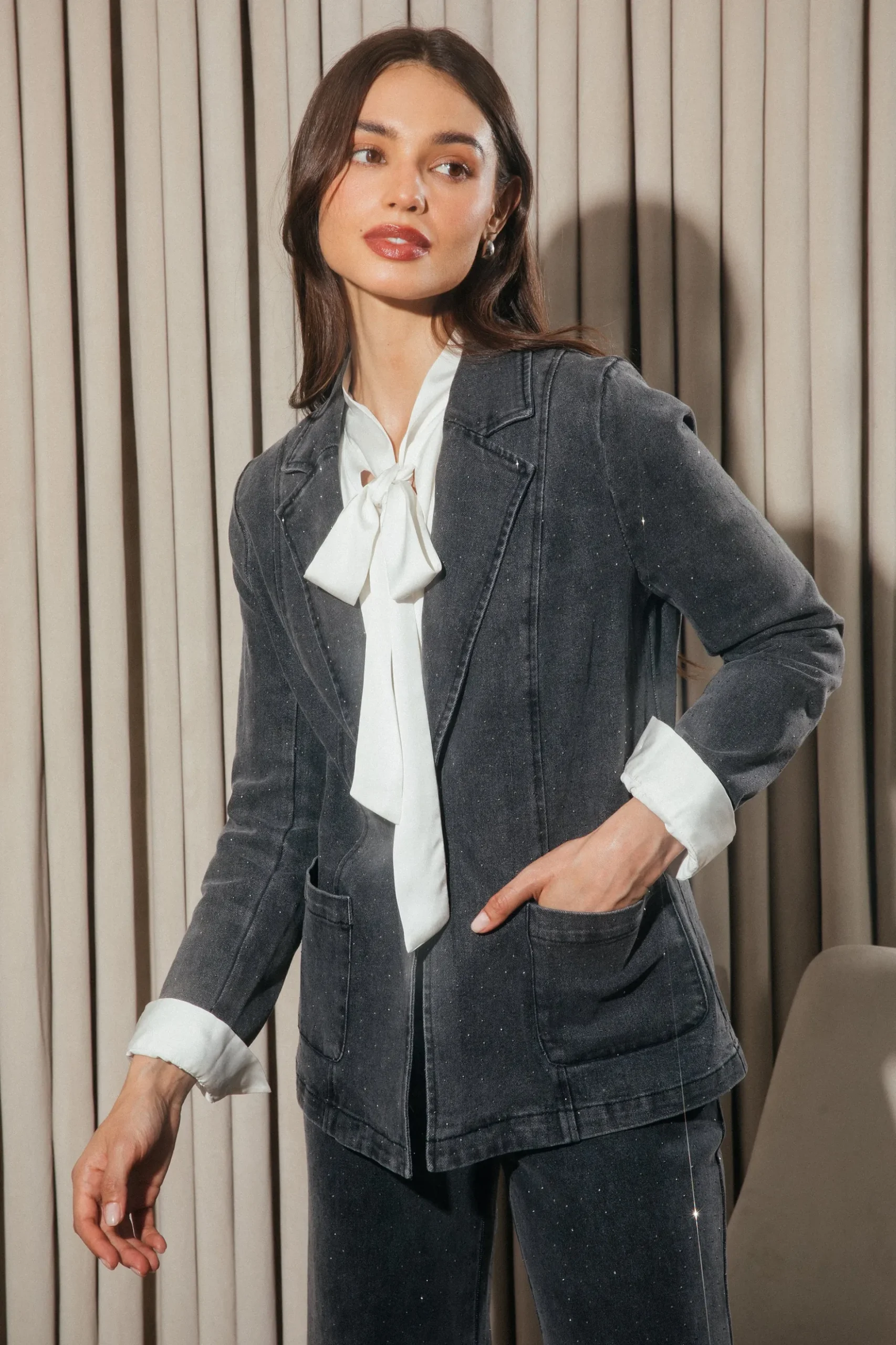 Lydia Rhinestone Denim Blazer*SKIES ARE BLUE Discount