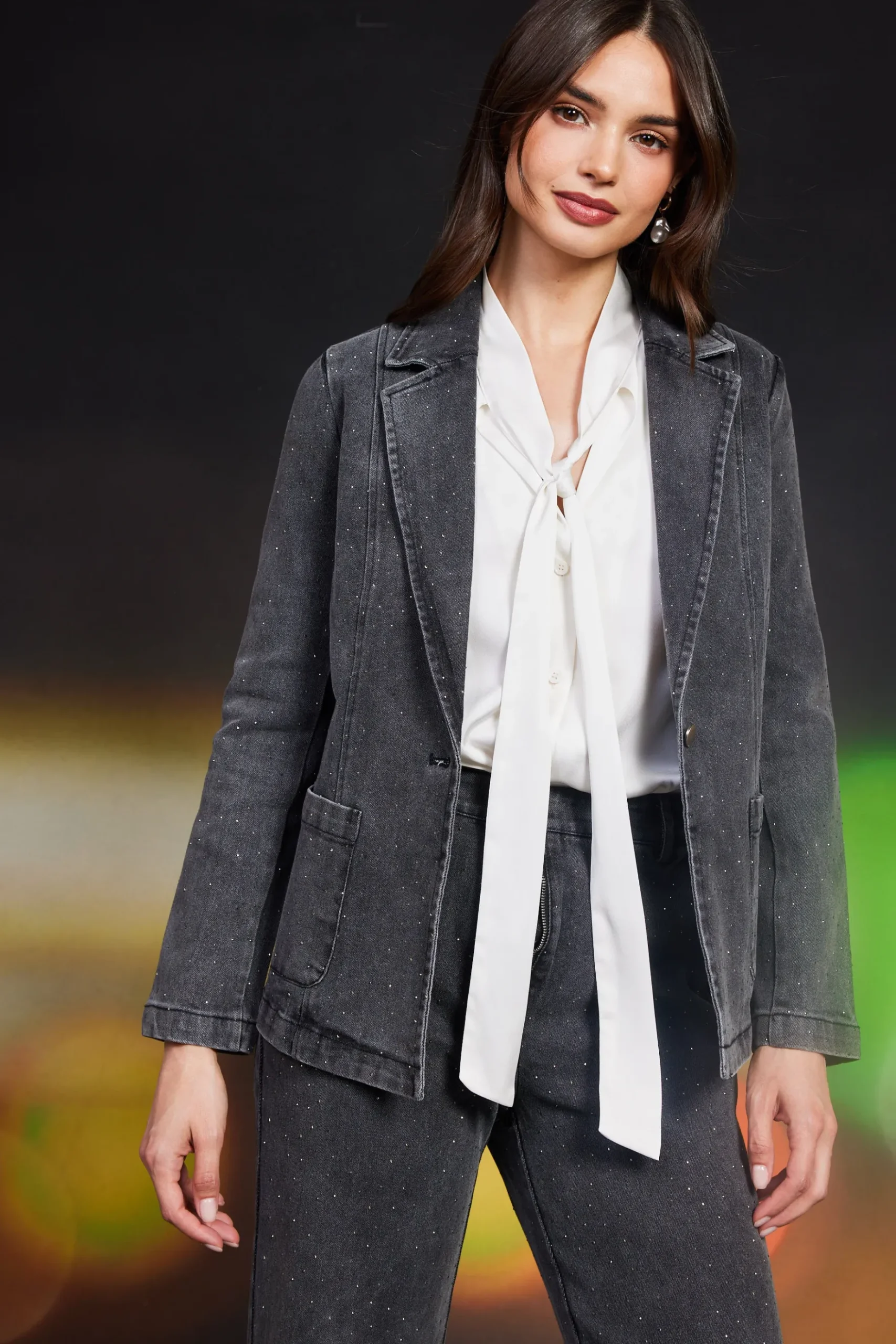 Lydia Rhinestone Denim Blazer*SKIES ARE BLUE Discount