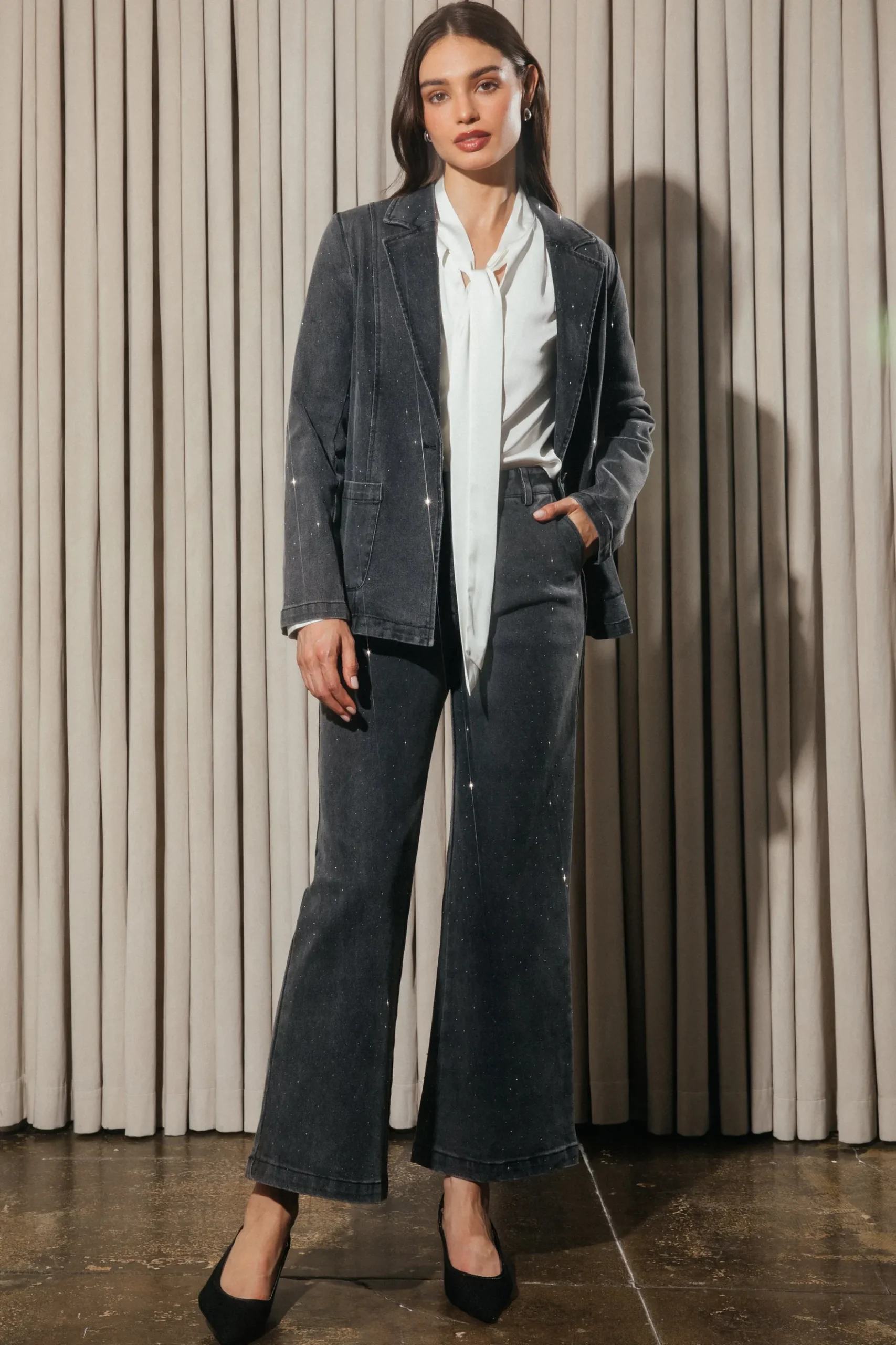 Lydia Rhinestone Denim Pants*SKIES ARE BLUE