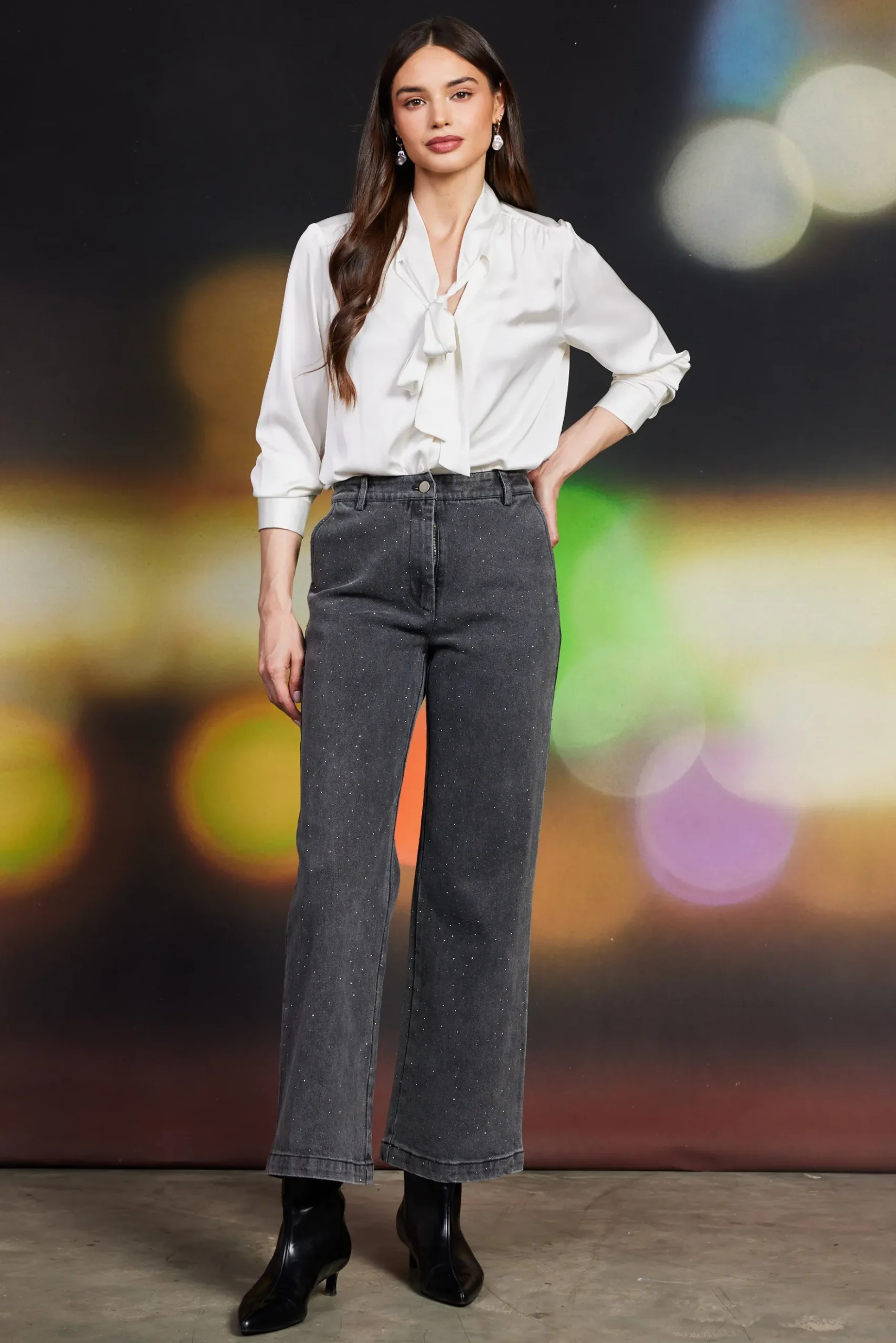 Lydia Rhinestone Denim Pants*SKIES ARE BLUE