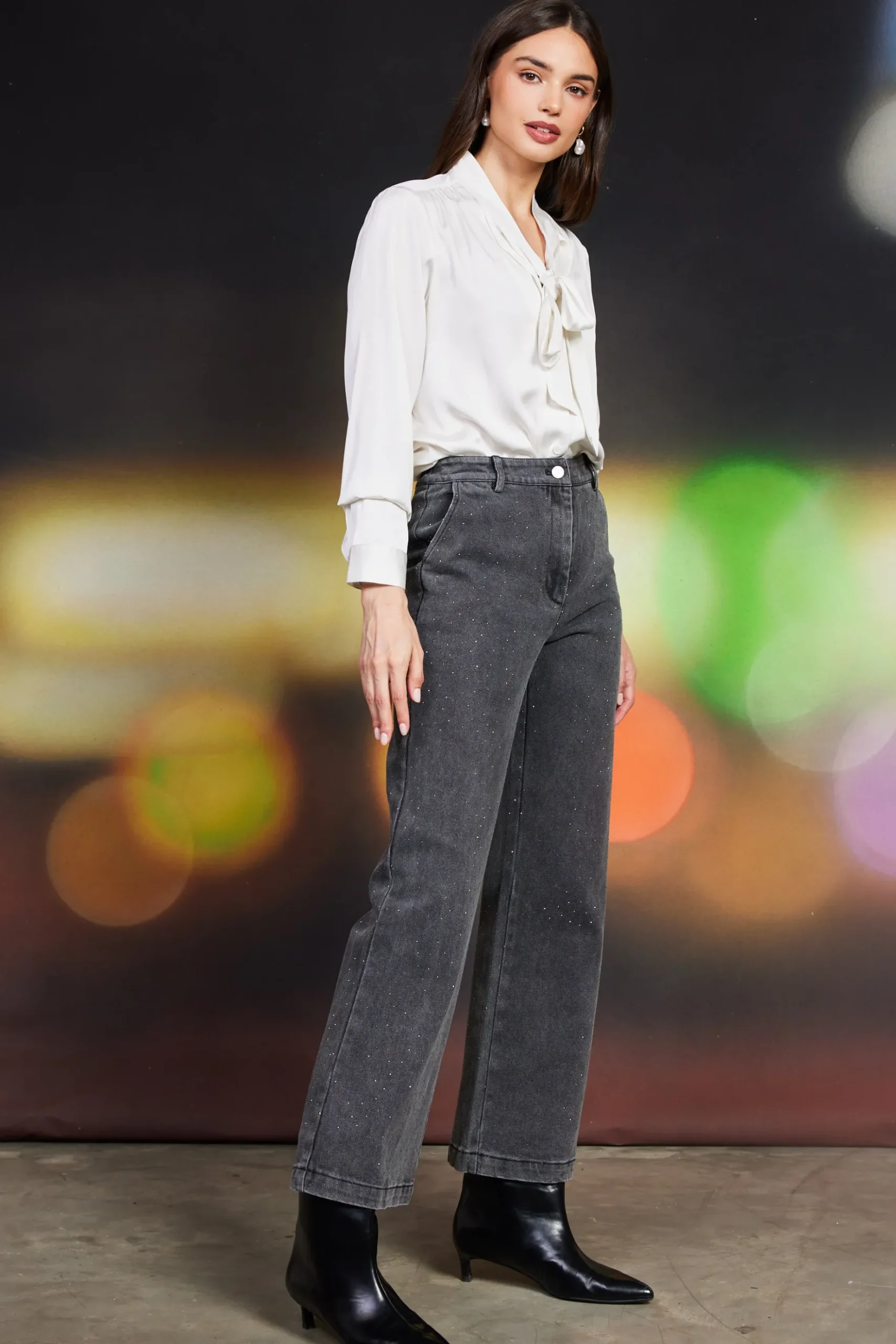 Lydia Rhinestone Denim Pants*SKIES ARE BLUE