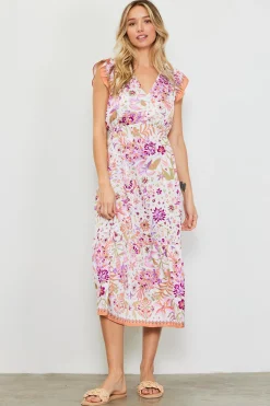Magnolia Border Print Flutter Sleeve Dress*SKIES ARE BLUE