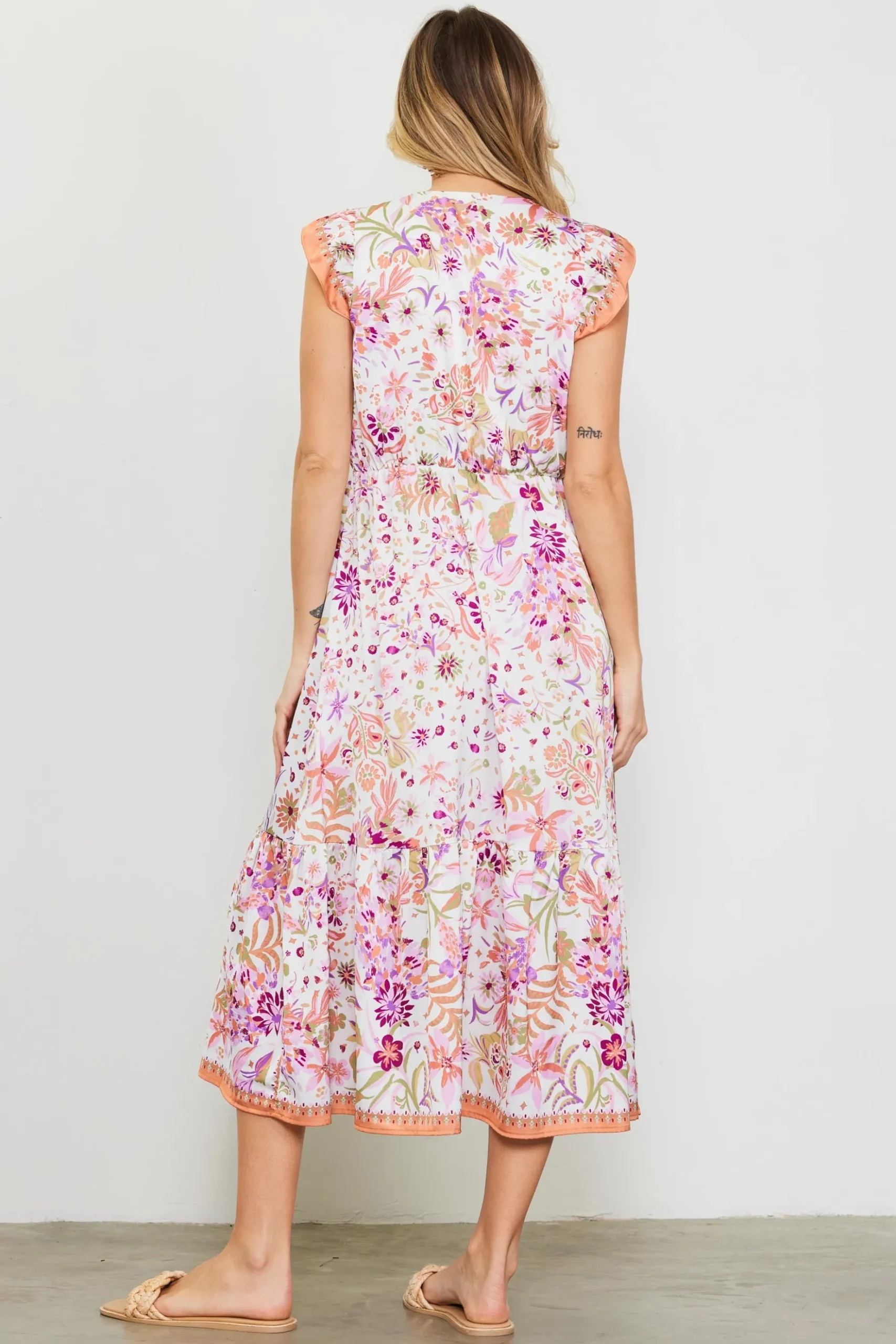 Magnolia Border Print Flutter Sleeve Dress*SKIES ARE BLUE