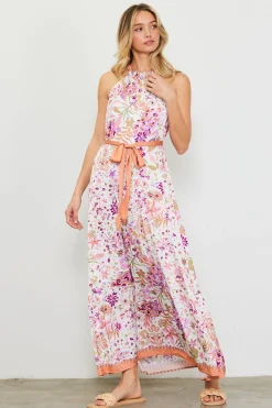 Magnolia Border Print Halter Neck Maxi Dress*SKIES ARE BLUE Hot