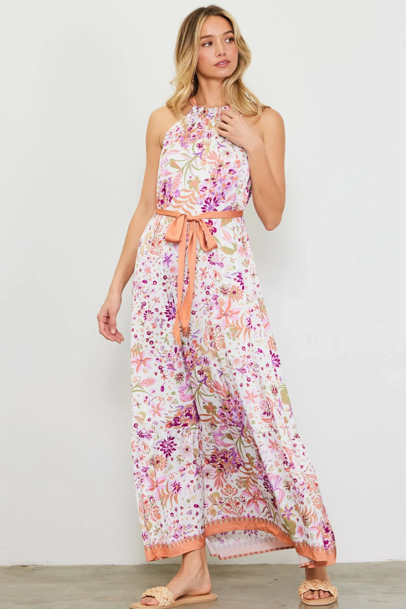 Magnolia Border Print Halter Neck Maxi Dress*SKIES ARE BLUE Hot