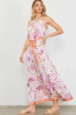 Magnolia Border Print Halter Neck Maxi Dress*SKIES ARE BLUE Hot