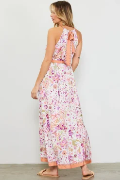 Magnolia Border Print Halter Neck Maxi Dress*SKIES ARE BLUE Hot