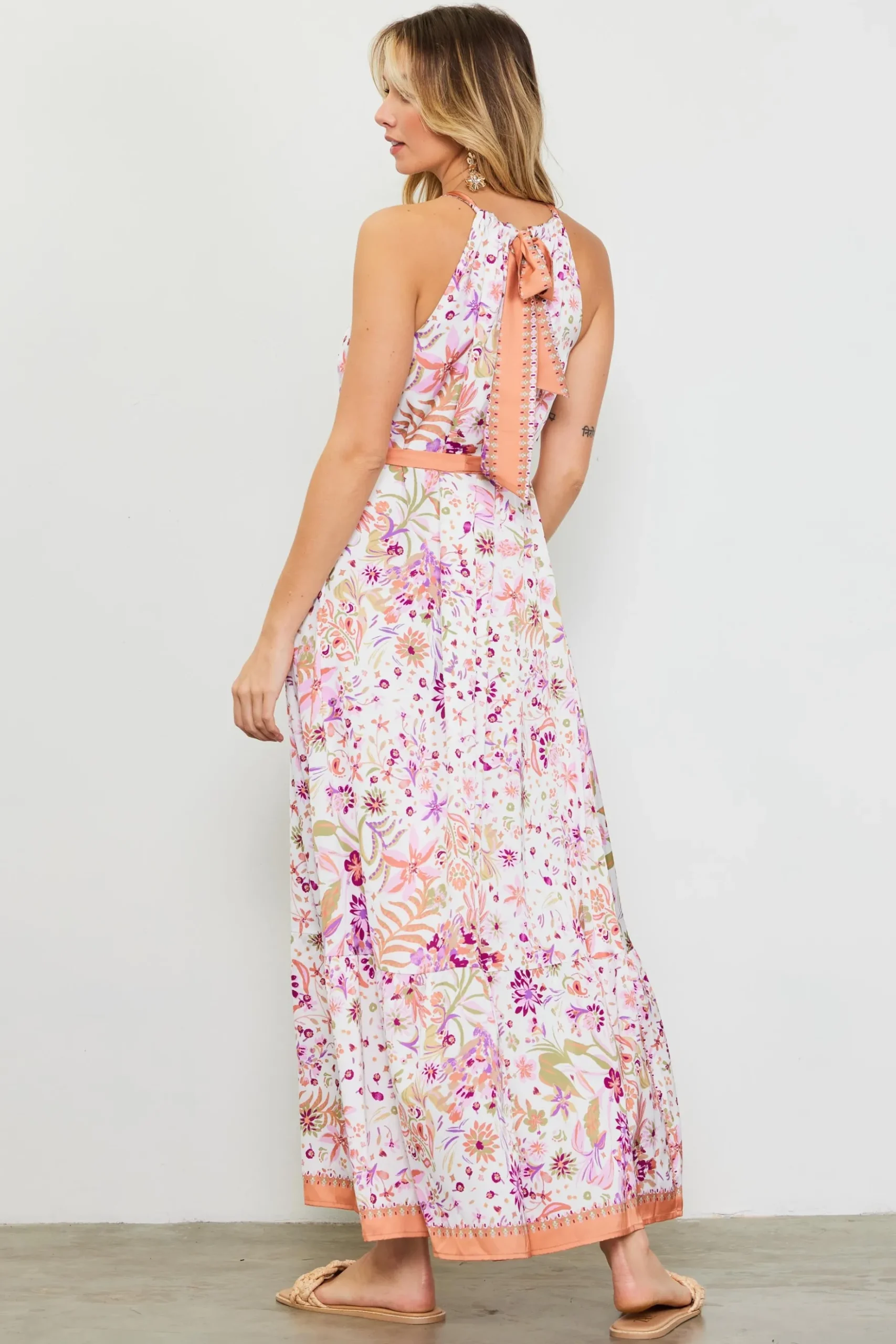 Magnolia Border Print Halter Neck Maxi Dress*SKIES ARE BLUE Hot
