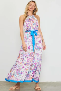 Magnolia Border Print Halter Neck Maxi Dress*SKIES ARE BLUE