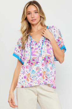 Magnolia Border Print Short Sleeve Top*SKIES ARE BLUE Best