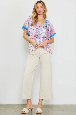 Magnolia Border Print Short Sleeve Top*SKIES ARE BLUE Best