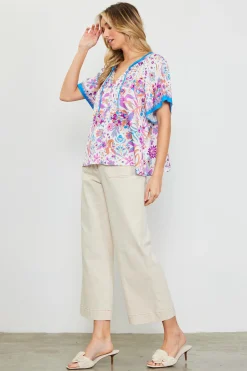 Magnolia Border Print Short Sleeve Top*SKIES ARE BLUE Best