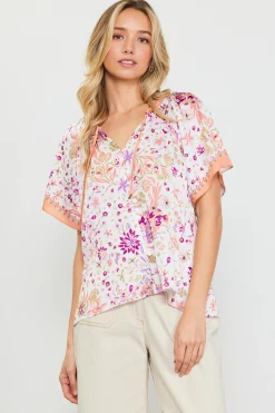 Magnolia Border Print Short Sleeve Top*SKIES ARE BLUE New