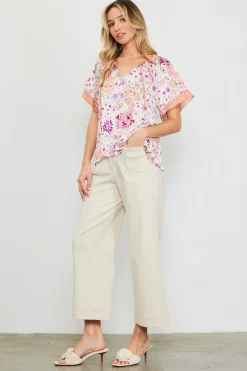 Magnolia Border Print Short Sleeve Top*SKIES ARE BLUE New