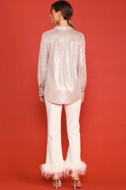 Metallic Foil Button Down Shirt*SKIES ARE BLUE Outlet