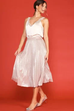 Metallic Foil Pleated Midi Skirt*SKIES ARE BLUE Clearance