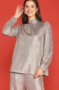 Metallic Foil Print Mock Neck Top*SKIES ARE BLUE Discount
