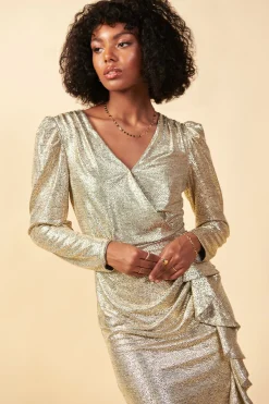 Metallic Foil Wrap Dress*SKIES ARE BLUE Online