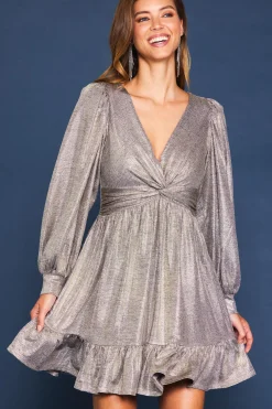 Metallic Front Twist Mini Dress*SKIES ARE BLUE New