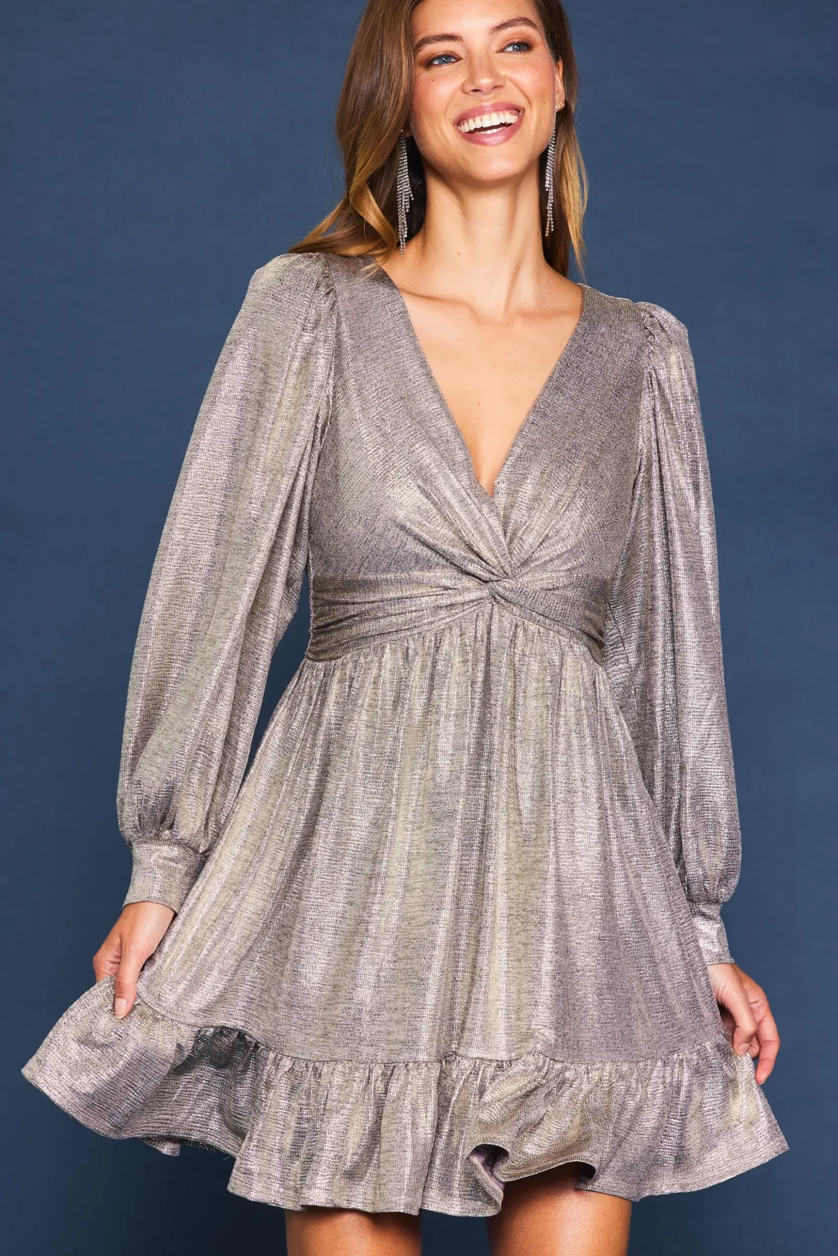 Metallic Front Twist Mini Dress*SKIES ARE BLUE New