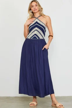 Mixed Media Halter Neck Midi Dress*SKIES ARE BLUE Hot