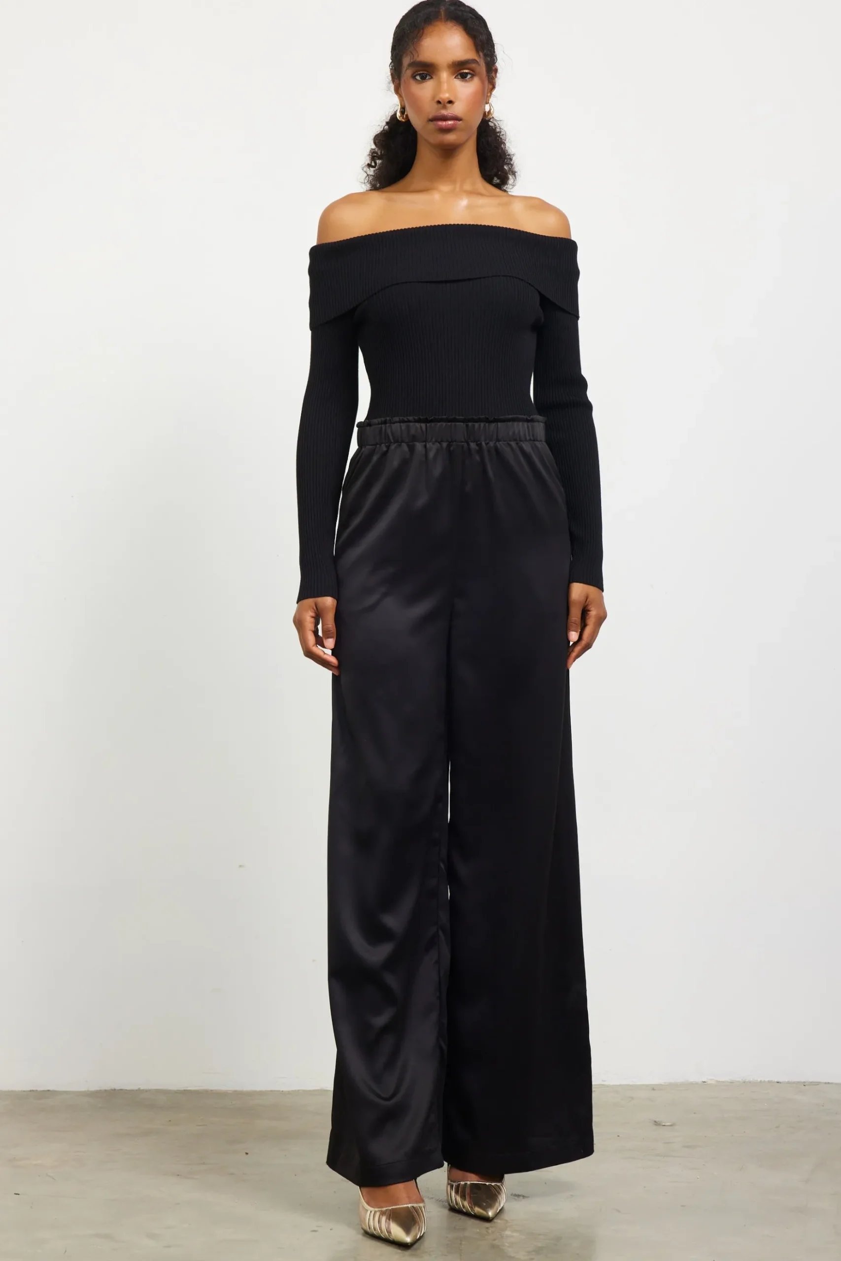 Mixed Media Off-Shoulder Jumpsuit*SKIES ARE BLUE Sale