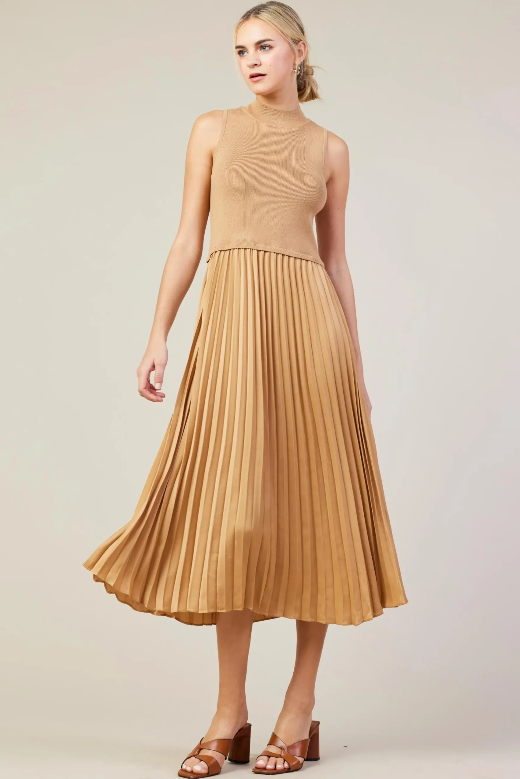 Mixed Media Pleated Midi Dress*SKIES ARE BLUE Sale