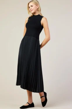 Mixed Media Pleated Midi Dress*SKIES ARE BLUE New
